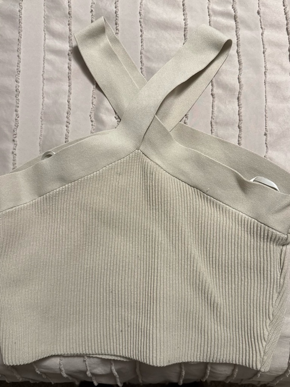 Babaton Cream Ribbed Crossback Crop Top